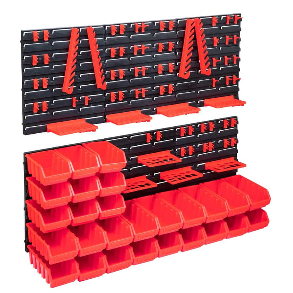 Vidaxl 103-dielna súprava úložných košov s nástennými panelmi červeno-čierna